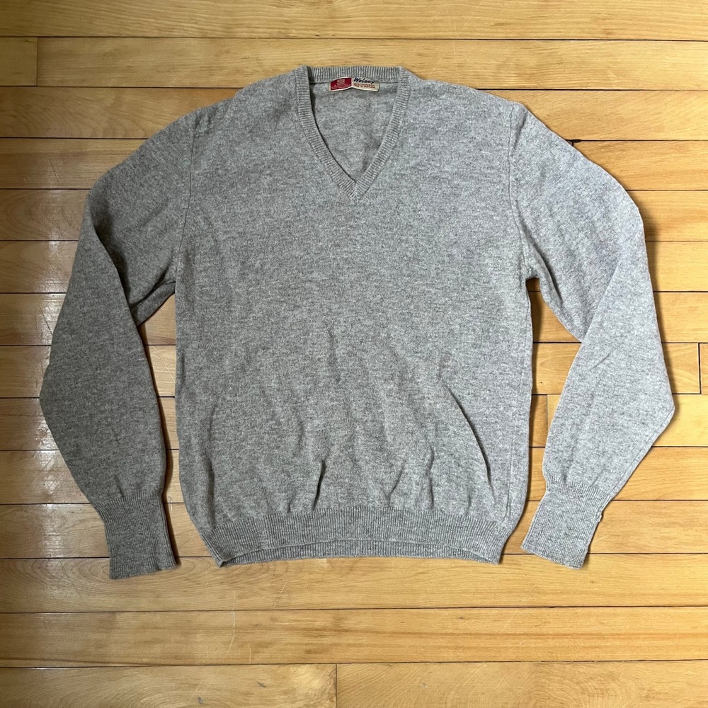 Wolsey Mens Grey 100% Lambswool V-Neck Sweater Made in Scotland Classic Knit L